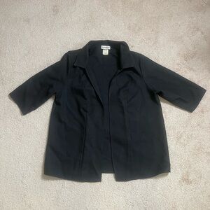 Black Textured Blazer with Notched Lapel and Open Front